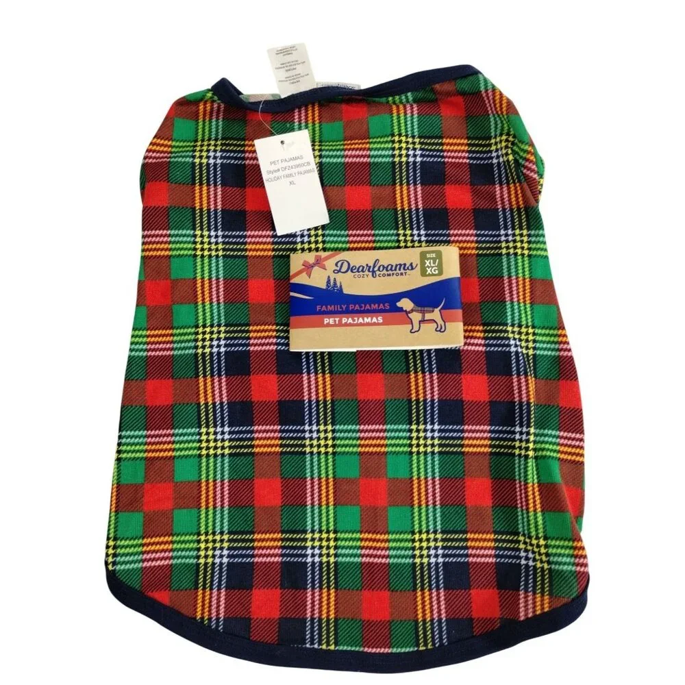 Dearfoams Holiday Family Pet Pajamas XL Plaid Dog Outfit